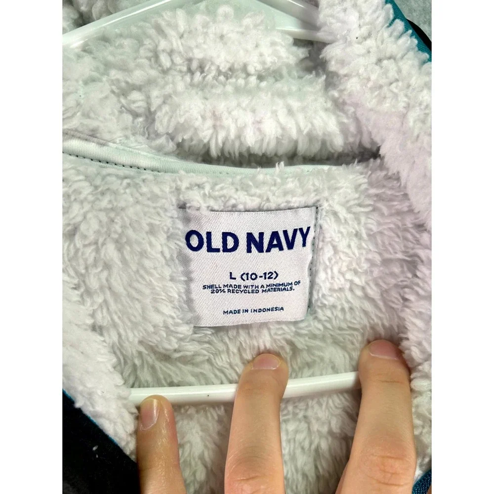 Old Navy Sherpa Jacket Boys L 10-12 White Black Hooded Cozy Warm Outdoor Winter